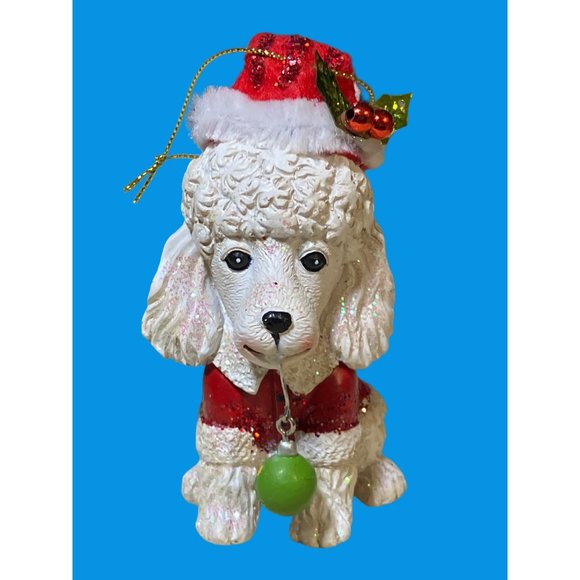 Pier 1 White Poodle Holiday Dog Resin Christmas Ornament - Picture 1 of 13